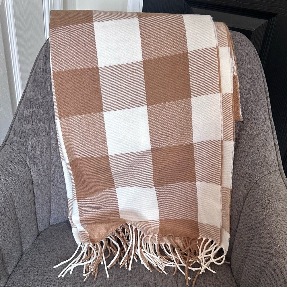 J.Crew Tan and White Buffalo Plaid Scarf